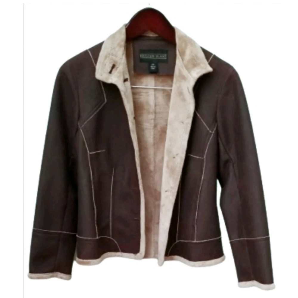 COPY - Kristen Blake Suede Faux Barn Jacket Brown fur lined Petites Size PP, 0-2